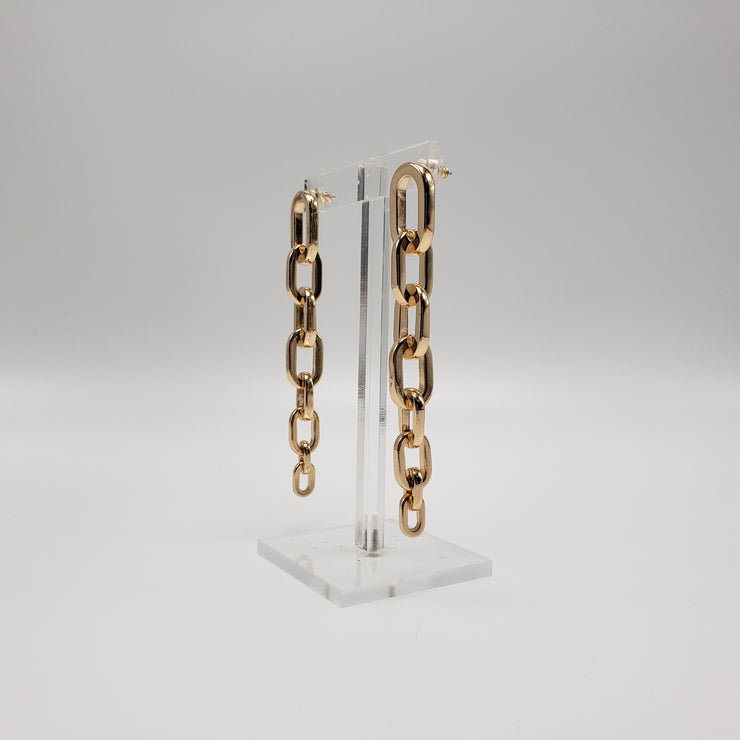 Oblong Graduated Chain Link Goldtone Earrings