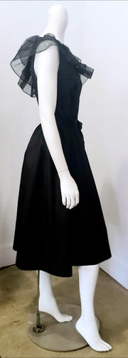Vintage 70s Jerell of Texas Black Ruffle One Shoulder Cocktail Dress
