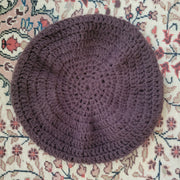 Vintage 70s Bohemian Hippy Brown Crochet Knit Beret Hat