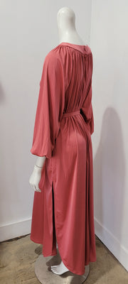 Vintage 70's Rouge Rose Boho Glam Hippy Shirred Raglan Bishop Sleeve Side Slit Maxi M