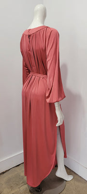 Vintage 70's Rouge Rose Boho Glam Hippy Shirred Raglan Bishop Sleeve Side Slit Maxi M