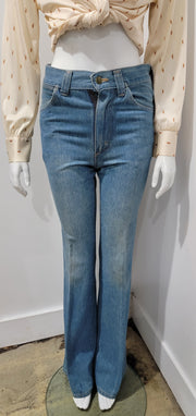 Vintage 70s High Waist Slim Fit Bell Bottom Denim Jeans by Sedgefield 29 x 34 Actual 28