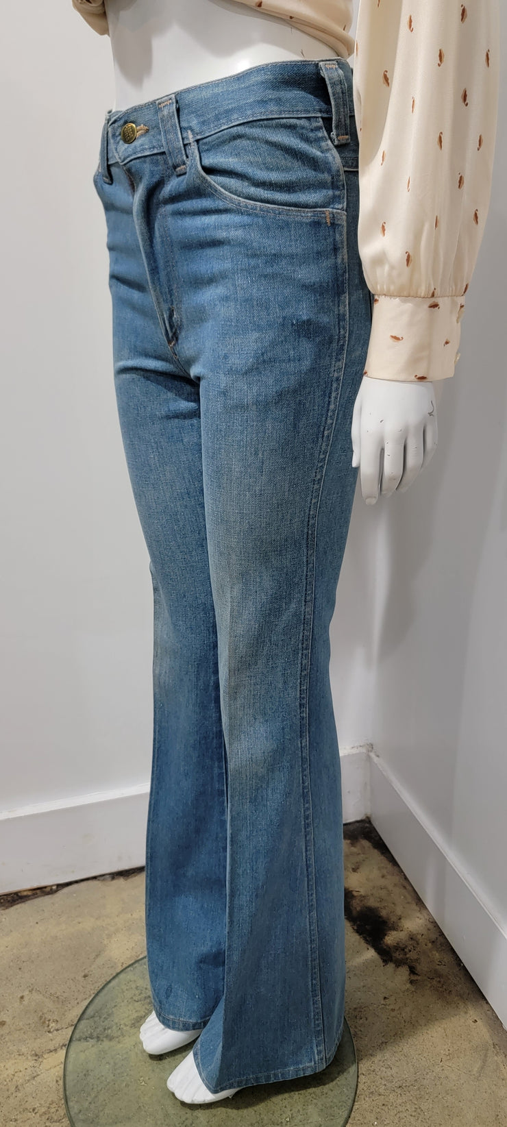 vintage 70s super low super flare distressed denim jeans / vintage