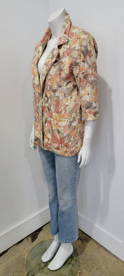 Vintage 80s Mauve Sage Green Multi Pastel Floral Notched Collar Blazer Jacket