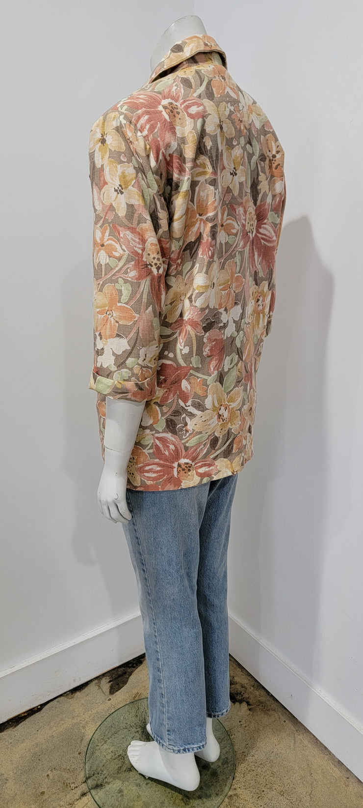 Vintage 80s Mauve Sage Green Multi Pastel Floral Notched Collar Blazer Jacket