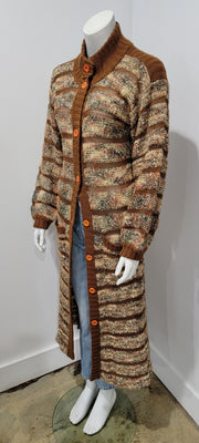 Vintage 70's Stripe Contrast Poet Sleeve Duster Maxi Cardigan Sweater by LeRoy