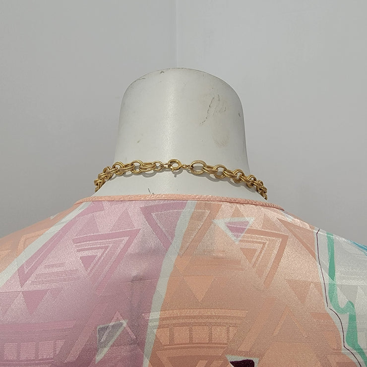 Vintage 70’s Upcycled Goldtone Palmtree Pendant Oval Link Necklace 19"