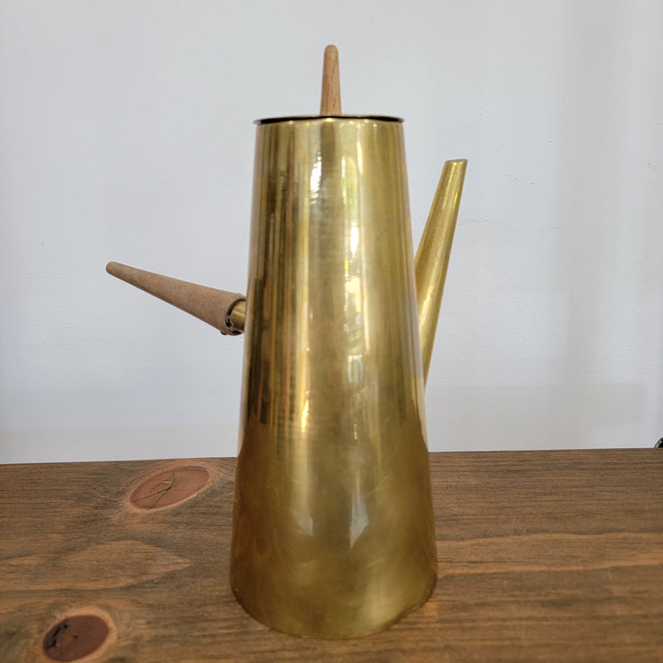 Vintage Mid Century MCM Brass Wood Handle Pour Over Coffee/Chocolate Pot
