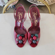 Vintage RARE 70s Red Multi Berries Sling Back Peep Toe Heels by Norman Kaplan Las Vegas