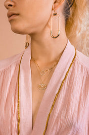 Oblong Oval Pink Resin Pill Shape Goldtone Earrings