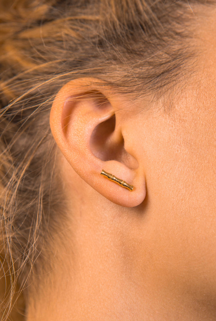 Bamboo Bar Stud Earrings - Gold or Silver