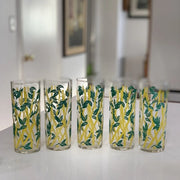 Vintage Yellow Bamboo Green Leaf Water Juice GlassTumblers Set Of 10