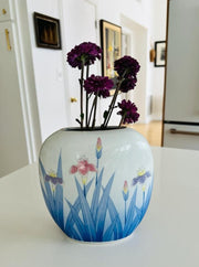 Vintage 60s Otagiri Porcelain Oval Iris Floral Vase