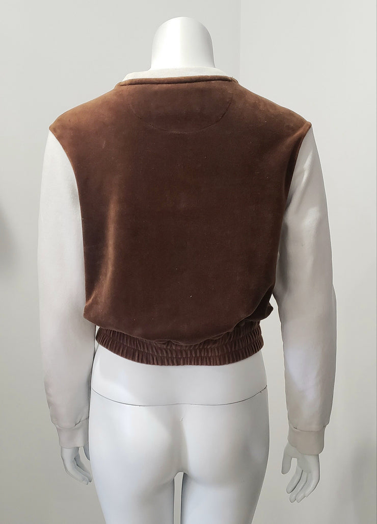 80s Fila Colorblock Cotton Fleece Velour Crewneck Shirred Elastic Waist Crop Top M
