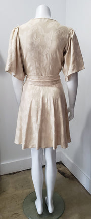 Vintage Beige Cachet By Bari Protas Leaf Textured Lace Cascading Ruffle Dress M