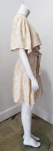 Vintage Beige Cachet By Bari Protas Leaf Textured Lace Cascading Ruffle Dress M