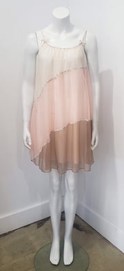 60's Asymmetric Pink Multicolor Color Block Floral Ribbon Mini Negligee Nightgown S