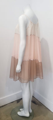 60's Asymmetric Pink Multicolor Color Block Floral Ribbon Mini Negligee Nightgown S
