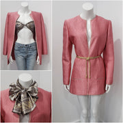 Vintage 80’s Pretty in Pink Satin Quilted Metallic Gold Coat Blazer