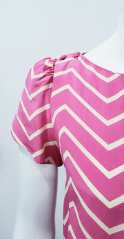 Vtg 80’s Pink Liz Claiborne Zig Zag Tulip Sleeve Silk Drop Waist Mini Dress