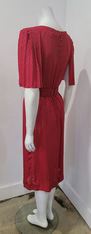 Vintage 70’s Avant Garde Jacquard Pleated Sleeve Shift Midi Dress by Lesley Fay M