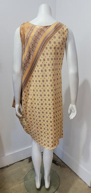 Vintage 60's Asymmetric Ethnic Fullard Stripe Side Cowl Drape Tent Dress by Stella Fagin S