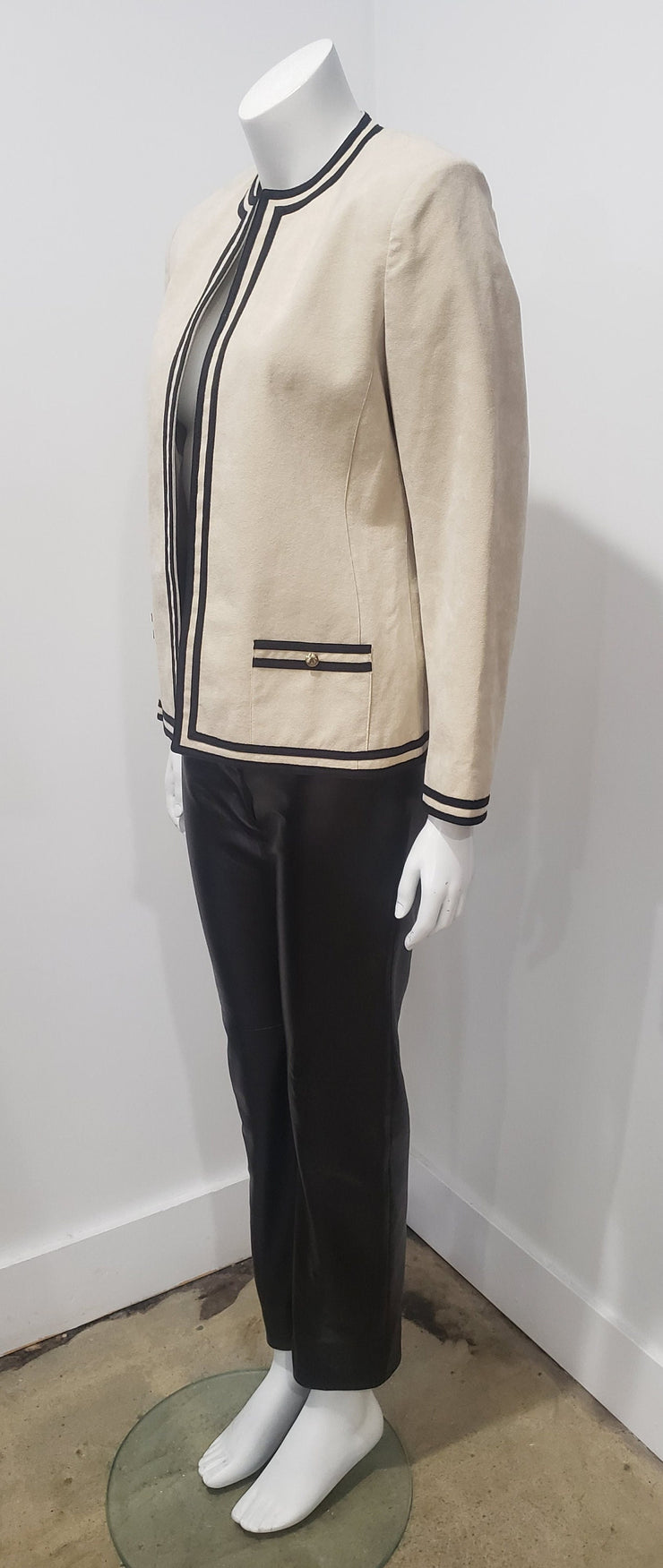 Vintage 80’s Ultrasuede Cream Black Stripe Coat Blazer by Lilli Ann