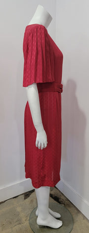 Vintage 70’s Avant Garde Jacquard Pleated Sleeve Shift Midi Dress by Lesley Fay M