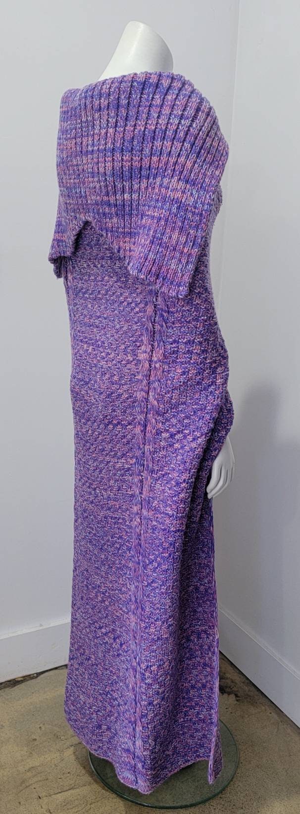 Vintage 70s Boho Hippy Crochet Knit Maxi Cocoon  Cape OS