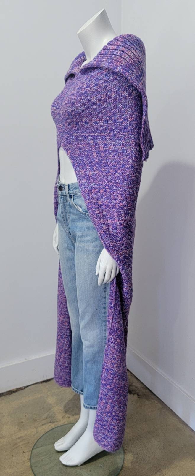 Vintage 70s Boho Hippy Crochet Knit Maxi Cocoon  Cape OS