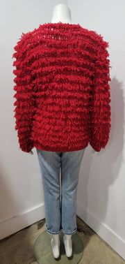 Vtg RED 80s Crochet Red Shag Fringe Crossfront Sweater by Carducci