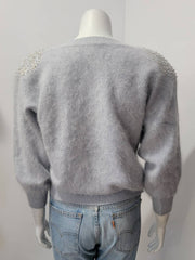 Vintage 80's Blue Grayish Mohair Beaded Sequin Floral Dolman Sweater by Flocks Sheep
