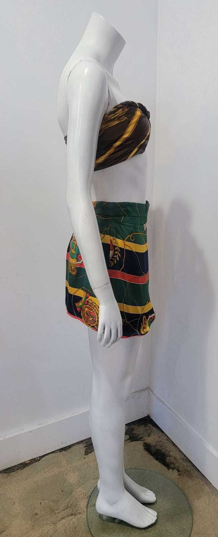 Vintage 80s Marine Nautical Rope Stripe Silk Tie Mini Skirt by Adam Douglas Adrianna Papell 10