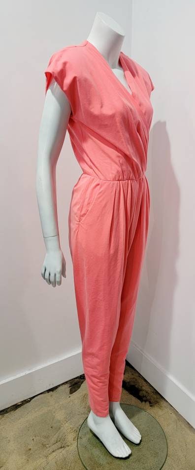 Vintage 80’s Avant Garde Jersey Knit Neon Shoulder Pad Jumpsuit by All That Jazz S