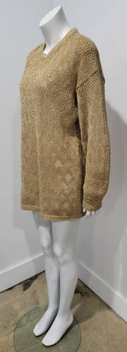 Vintage 80's Metallic Gold Zig Zag Diamond Oversized Boyfriend Sweater by Western Connection