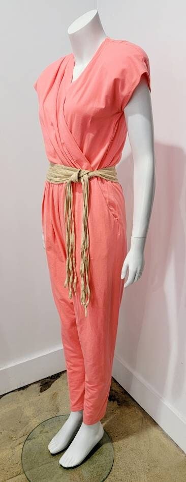 Vintage 80’s Avant Garde Jersey Knit Neon Shoulder Pad Jumpsuit by All That Jazz S