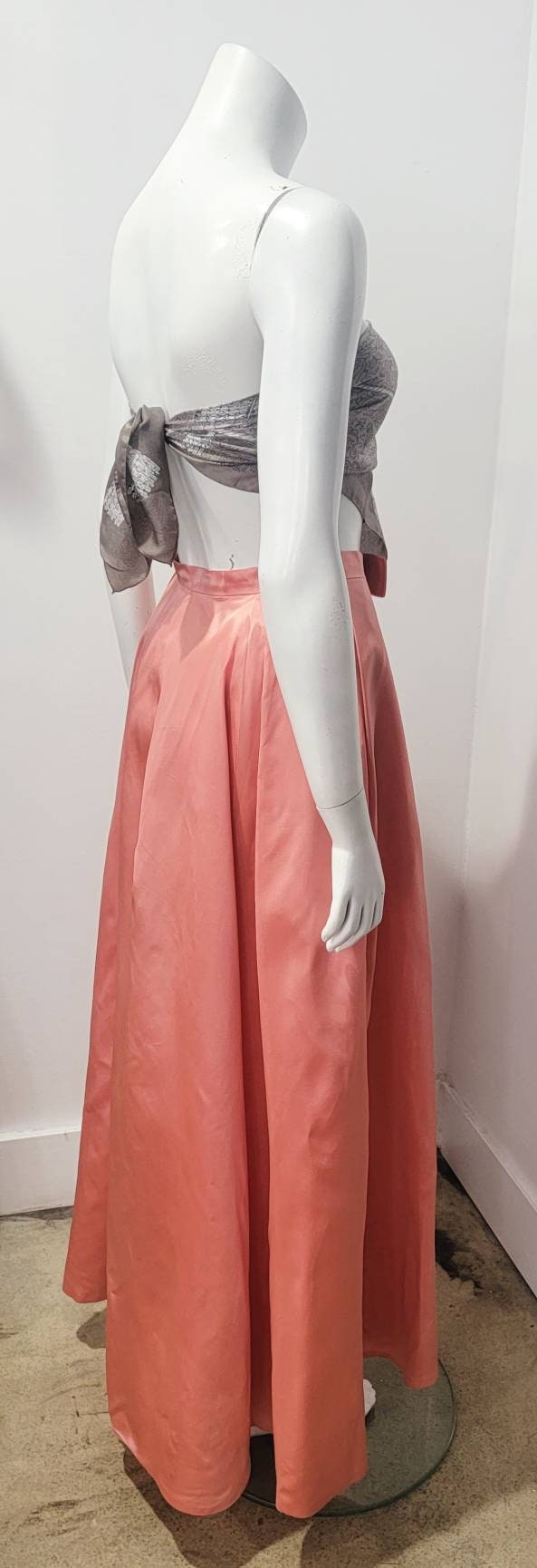 Vintage 60s Rare Bubblegum Pink Ballroom Bow Maxi Satin Skirt