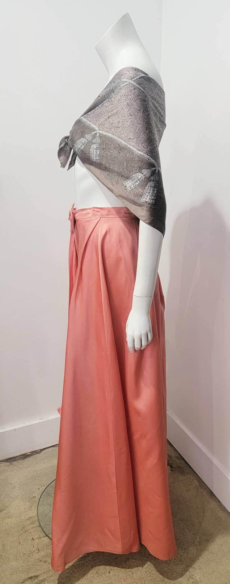 Vintage 60s Rare Bubblegum Pink Ballroom Bow Maxi Satin Skirt