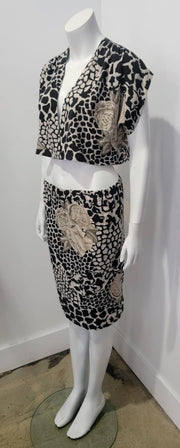 Vintage 80's Animal Floral Open Back Dolman Crop Top Skirt Set by DQ Fashion Ltd