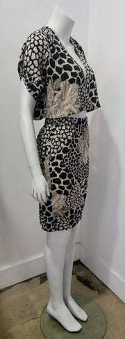 Vintage 80's Animal Floral Open Back Dolman Crop Top Skirt Set by DQ Fashion Ltd
