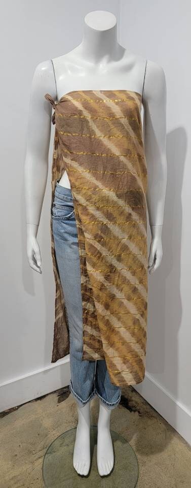 Vintage 70’s Boho Tie Dye Lurex Assymetric Stripe Scarf Top