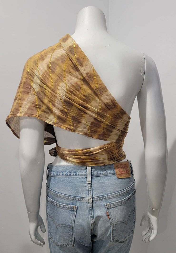 Vintage 70’s Boho Tie Dye Lurex Assymetric Stripe Scarf Top
