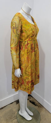 Vintage 60's Ethnic Paisley Baroque Print Babydoll Shift Dress 2 Piece Set