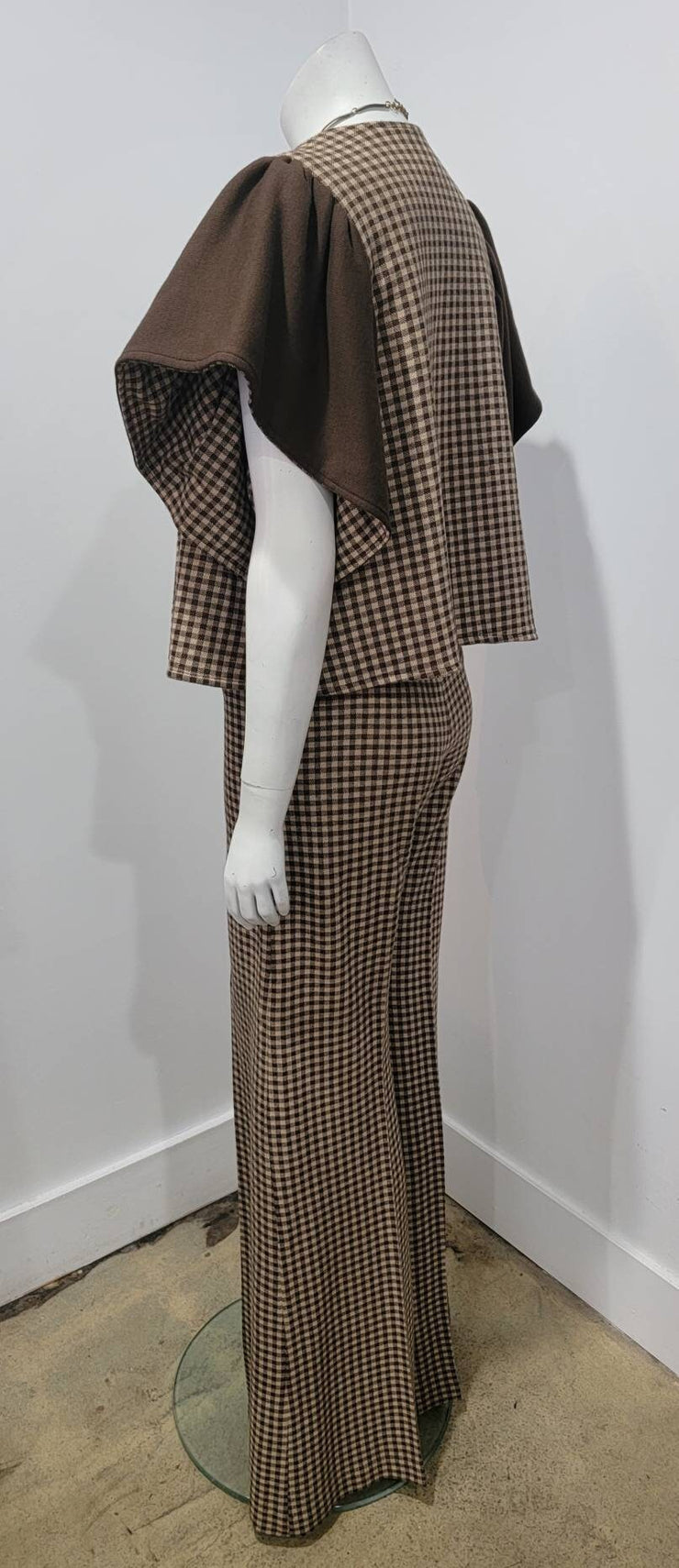 Vintage 70s Reversable Checker Flutter Sleeve Wide Leg Pant Set by The Look