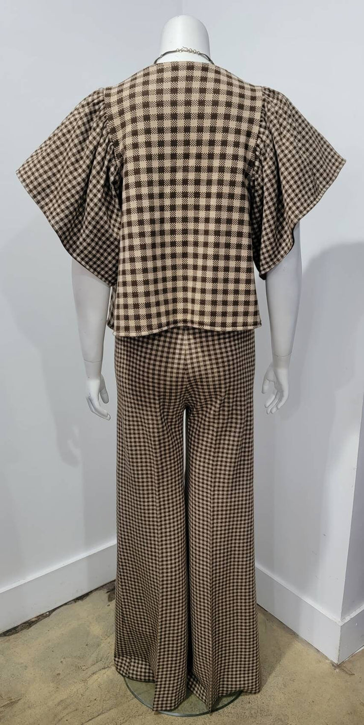 Vintage 70s Reversable Checker Flutter Sleeve Wide Leg Pant Set by The Look