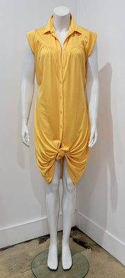Vintage 70s Boho Amarillo Cap Sleeve Shirt Dress Tunic Top