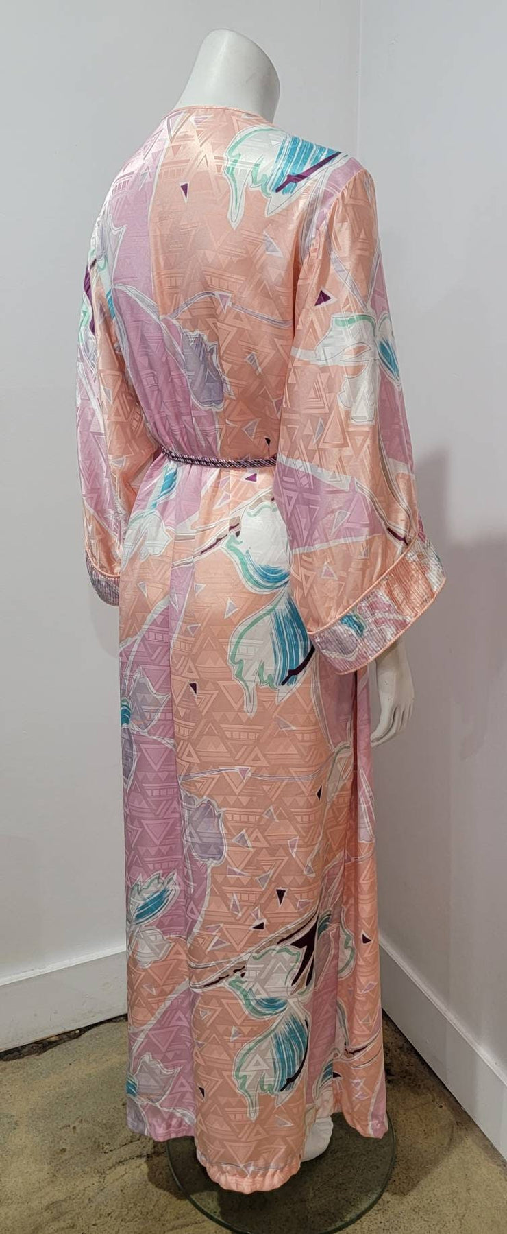 Vintage 00s Deco Abstract Floral Jacquard Rope Duster Robe by Mary McFadden