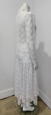 Vintage 80's Victorian Scallop Mesh Net Lace Drop Waist Hankey Bridal Dress by Jessica McClintock