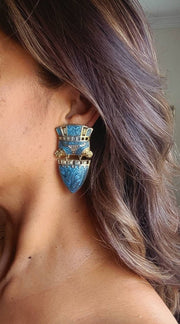 Vintage 80's Egyptian Inpired Enamel Gold-tone Earrings