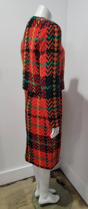 Vintage 80's Vibrant Tweed Plaid Designer Jacket Skirt Scarf by Carlisle